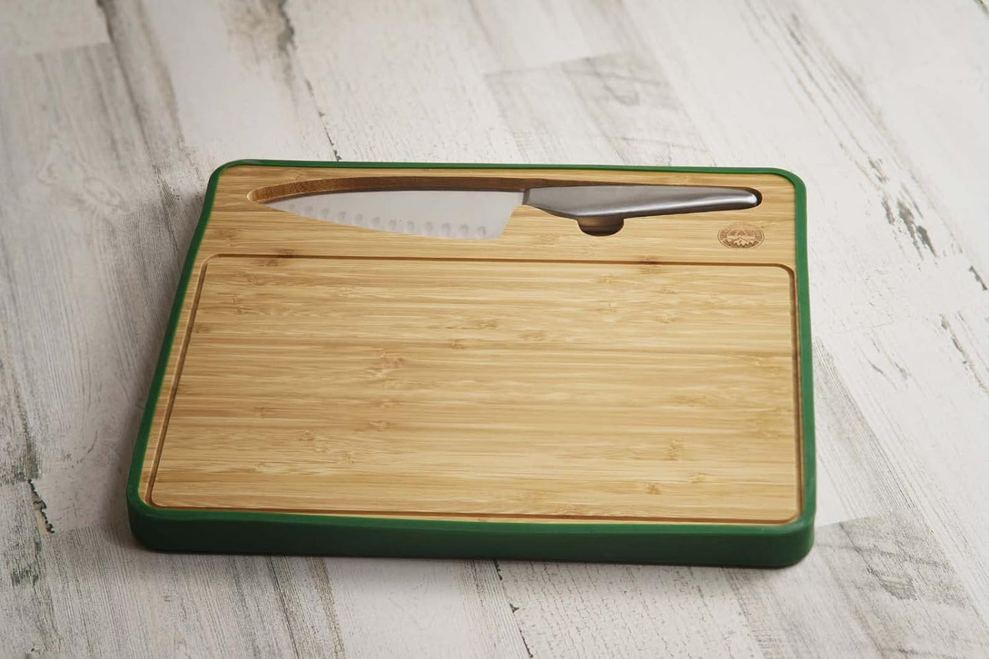 Switchback Travel Cutting Board | 13" x 12" Bamboo Cutting Board | Included Chef's Knife, Silicone Travel Cover | Perfect For RV'ing