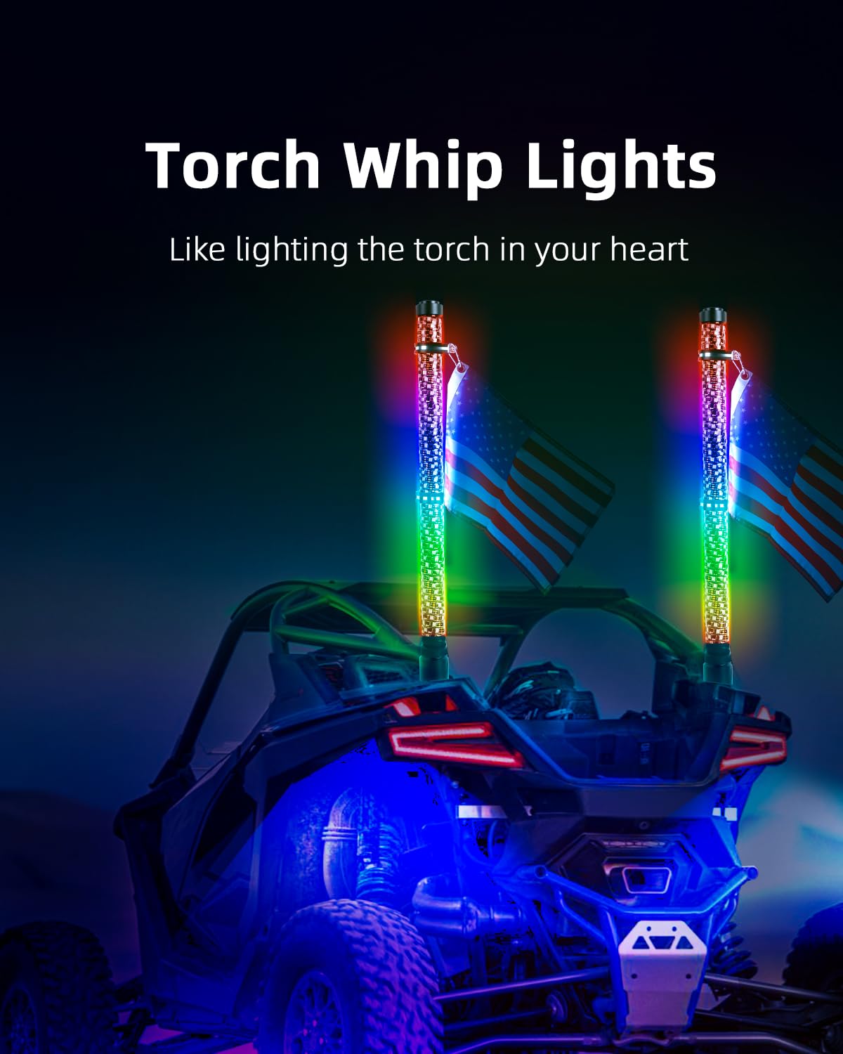 New Upgraded 2FT RGB Whip Lights with Anti-Fracture Spring Base, Spiral Led Whip Light with App and Remote Control for Jeep UTV ATV Off-Road RZR Polaris Truck Car 4X4 Sand Buggy Dune (2 Pack)