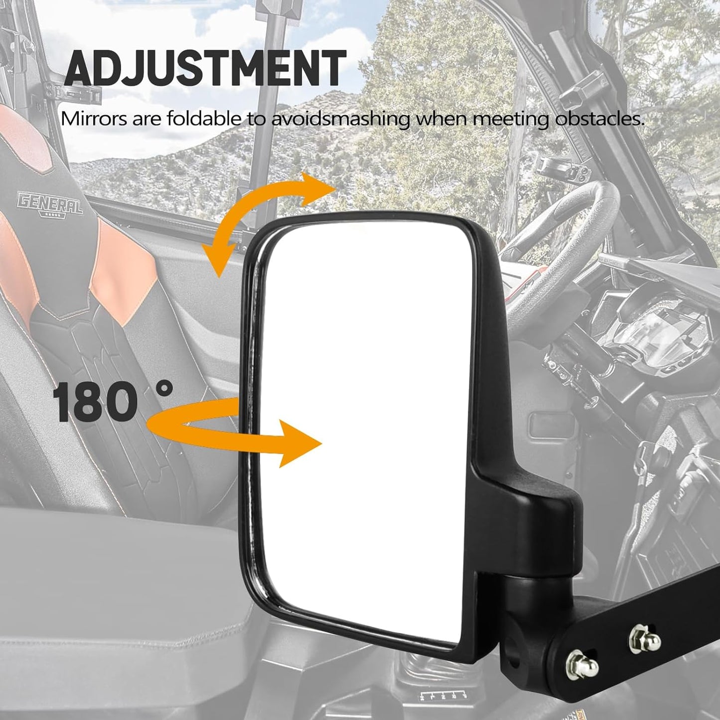 Factory-style Non-destructive Side View Mirror Compatible with 2016-2024 Polaris General 1000 EPS XP 4 1000 Rear Sideview Mirrors to Pro-Fit Cage Factory Mount