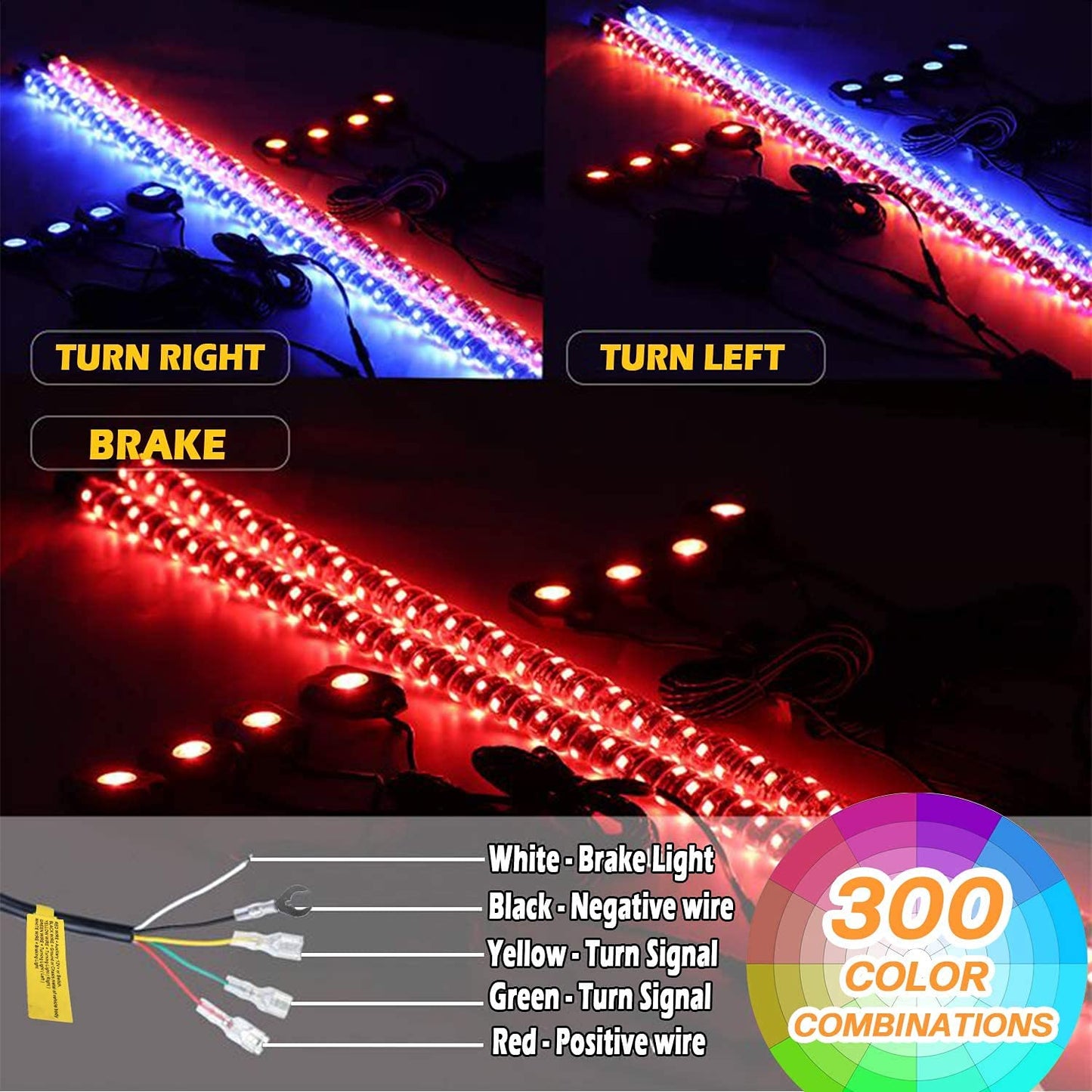 2Pcs 3FT LED Whip Lights and 3rd-Gen Rock Lights Kit with Bluetooth and Remote Control 360° Spiral Chase RGB 8 Pods Neon Light Offroad Warning Lighted Antenna LED Whips Package