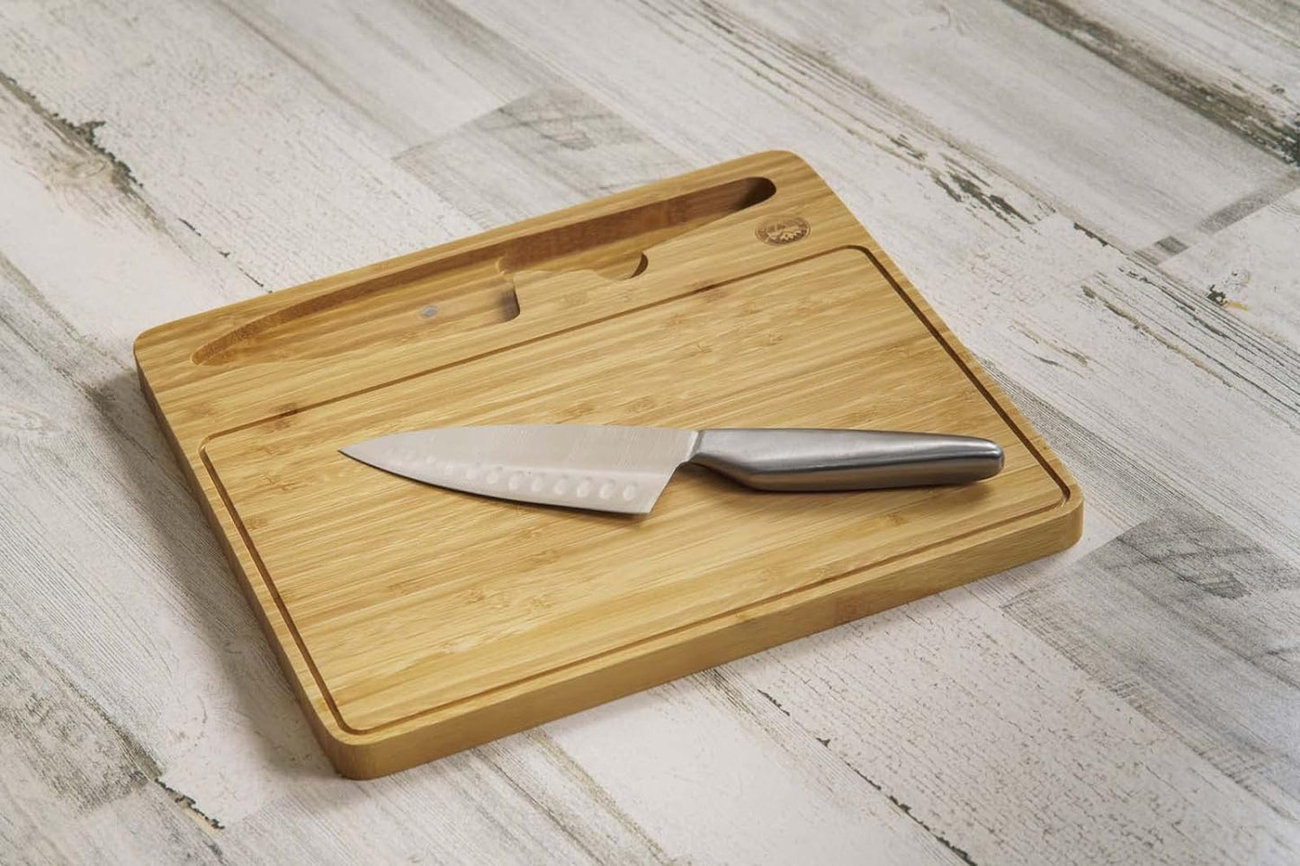 Switchback Travel Cutting Board | 13" x 12" Bamboo Cutting Board | Included Chef's Knife, Silicone Travel Cover | Perfect For RV'ing
