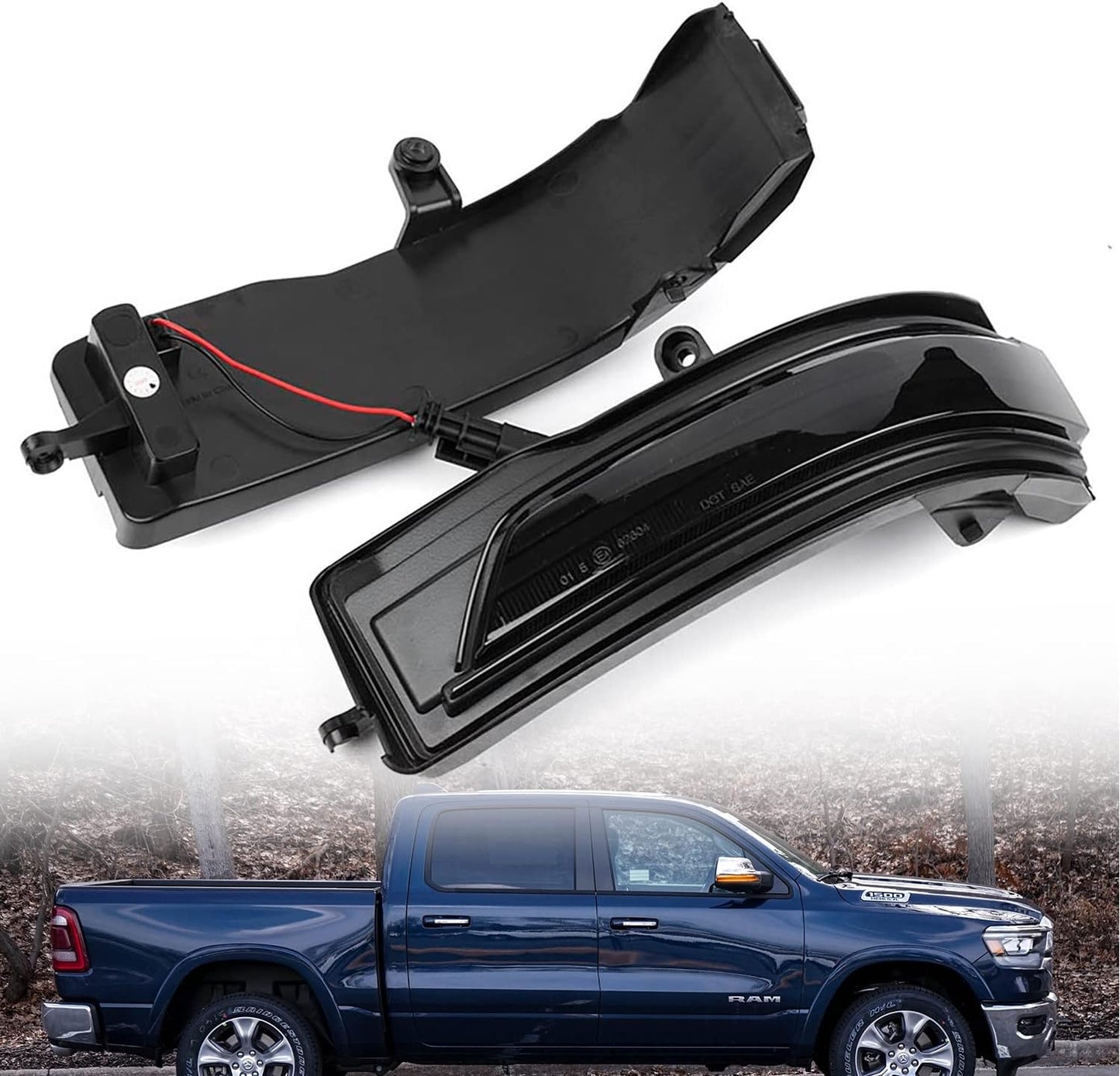 Sequential LED Side Mirror Marker Lights Compatible w/ 2019-2024 Dodge RAM 1500 Pickup Towing Mirror Turn Signal Indicator Lamp Assembly Smoked Lens