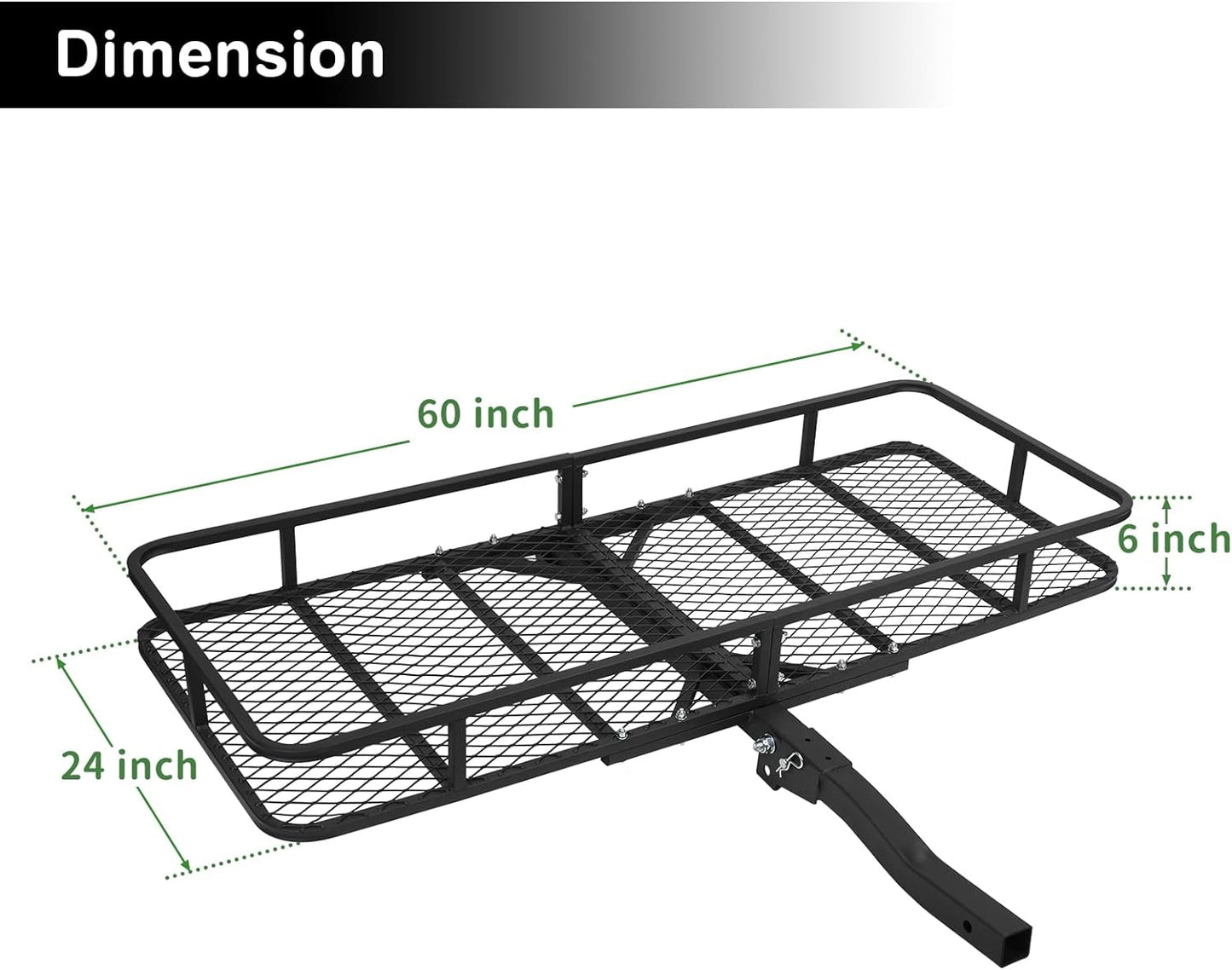 Trailer Hitch Cargo Carrier Rack, 60"x24"x6" Folding Cargo Carrier Hitch Mount, Vehicle Cargo Basket for SUV, RV, Truck, Van, Fits 2" Receiver 500 lbs Load Capacity