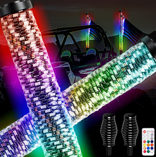 New Upgraded 2FT RGB Whip Lights with Anti-Fracture Spring Base, Spiral Led Whip Light with App and Remote Control for Jeep UTV ATV Off-Road RZR Polaris Truck Car 4X4 Sand Buggy Dune (2 Pack)