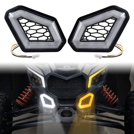 LED Front Accent Lights for Can-Am X3, LED Auxiliary Lights Front Fascia Signature Accent Turn Signal Lights Grill Lamps for Can Am Maverick X3 MAX Turbo R RR 2017-2024 Accessories (2PCS)