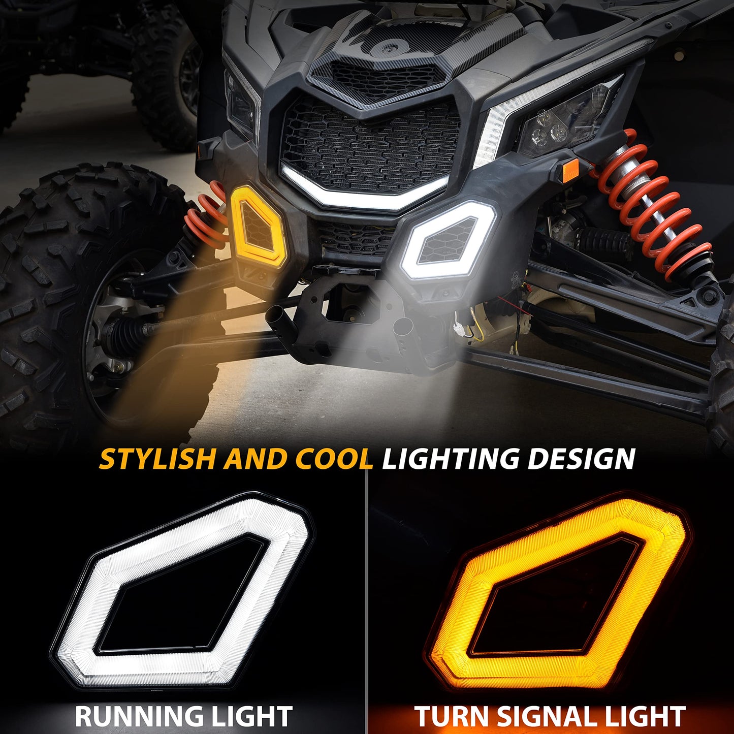 LED Front Accent Lights for Can-Am X3, LED Auxiliary Lights Front Fascia Signature Accent Turn Signal Lights Grill Lamps for Can Am Maverick X3 MAX Turbo R RR 2017-2024 Accessories (2PCS)